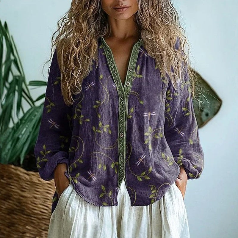 Warren | Elegant Vintage Leaf Print Shirt