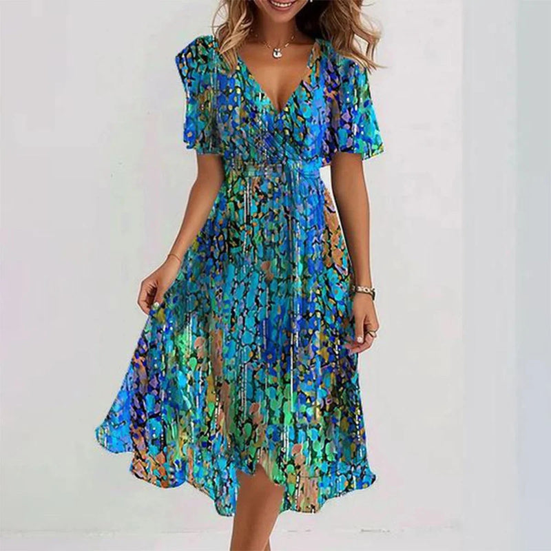 Warren | Elegant Short Sleeve Printed Dress