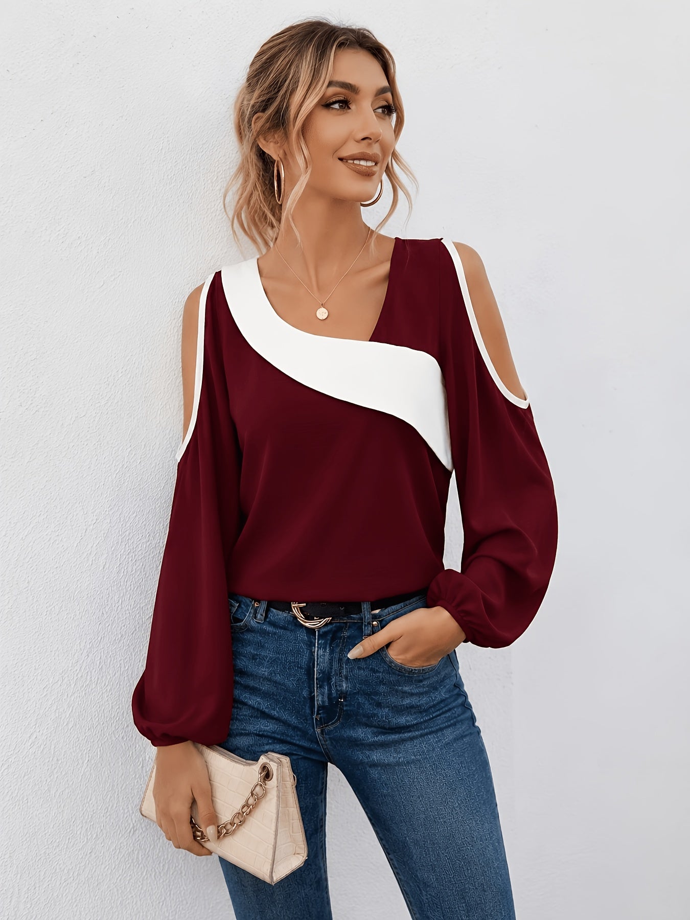 Warren | Contrast Cold-Shoulder Blouse