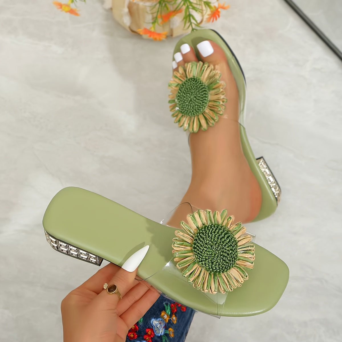 Warren | Floral Square-Toe Heeled Sandals