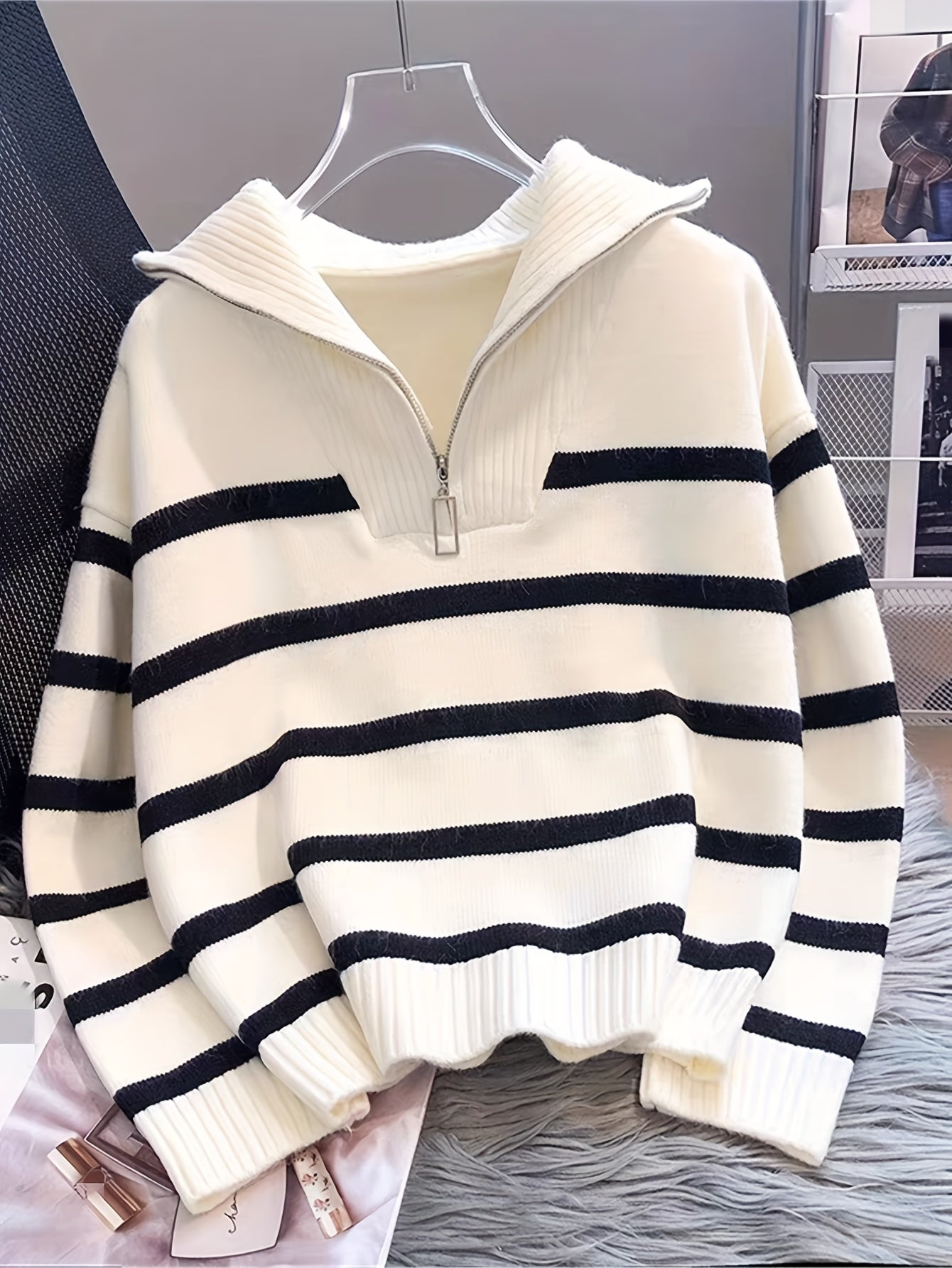 Warren | Striped Half-Zip Collared Sweater