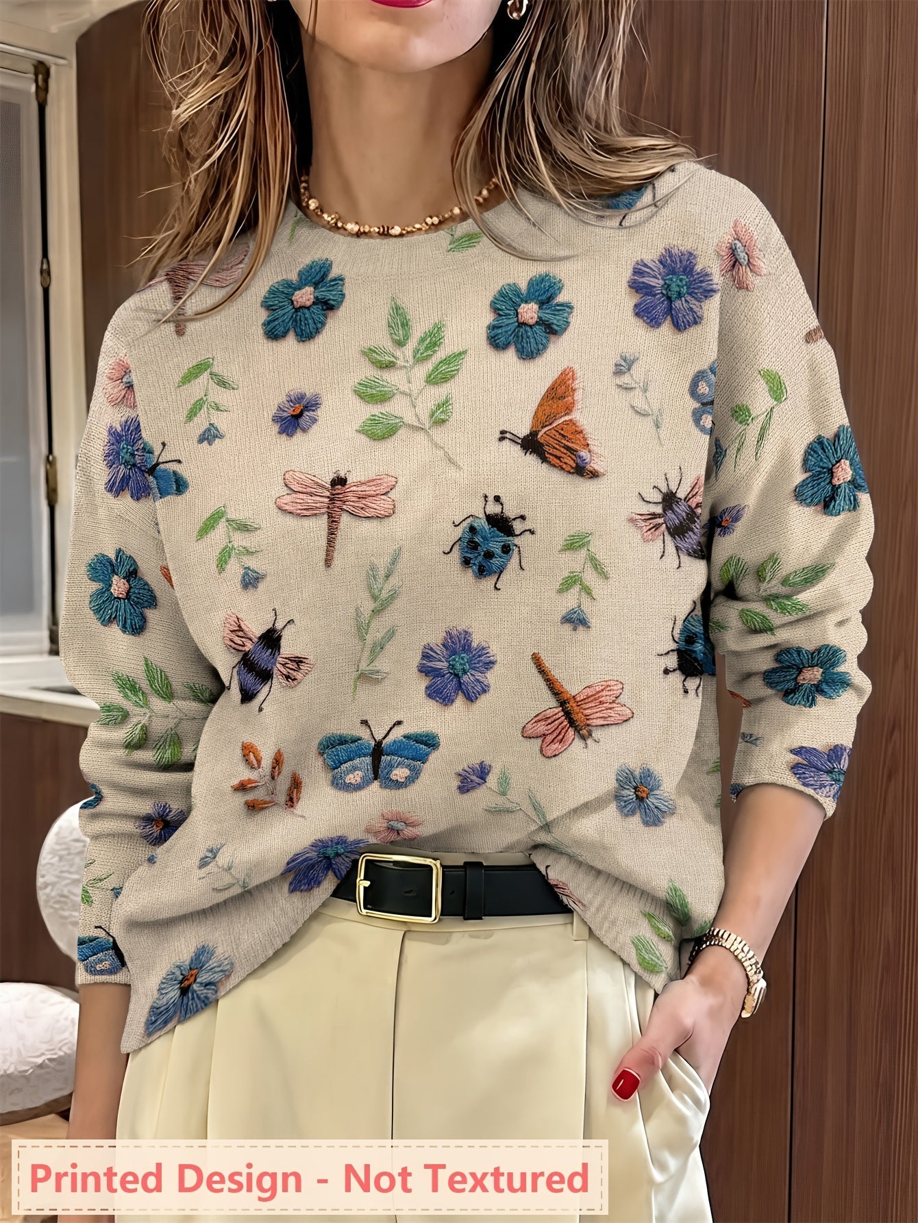 Warren | Botanical Print Crew Neck Sweater