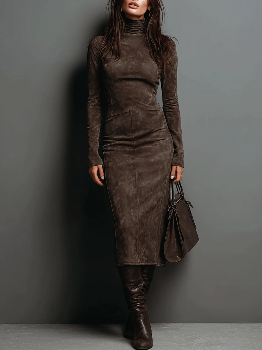 Warren | Elegant Suede High Neck Dress
