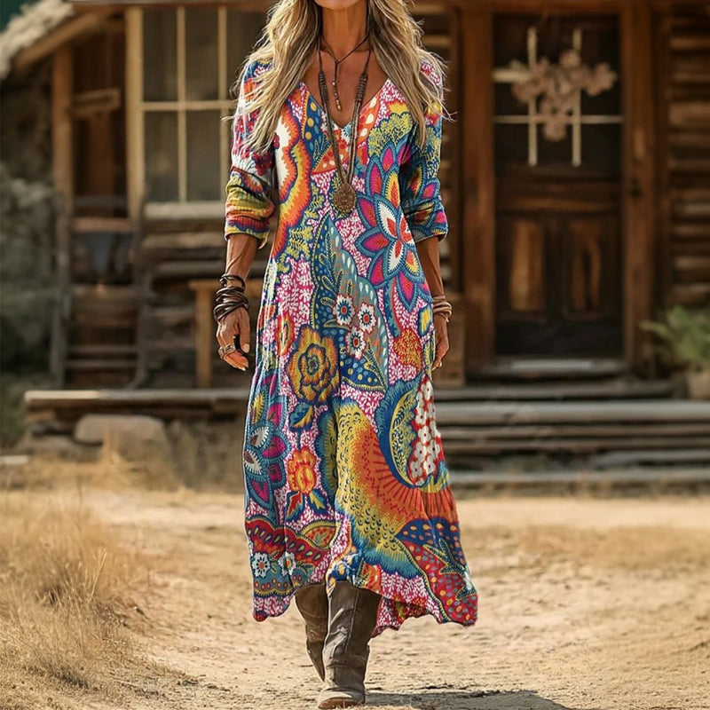 Warren | Vintage Multicolor Long Sleeve Dress