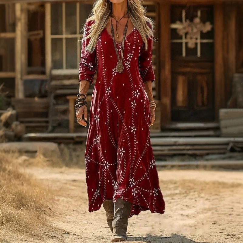Warren | Vintage Wine Red Long Sleeve Dress