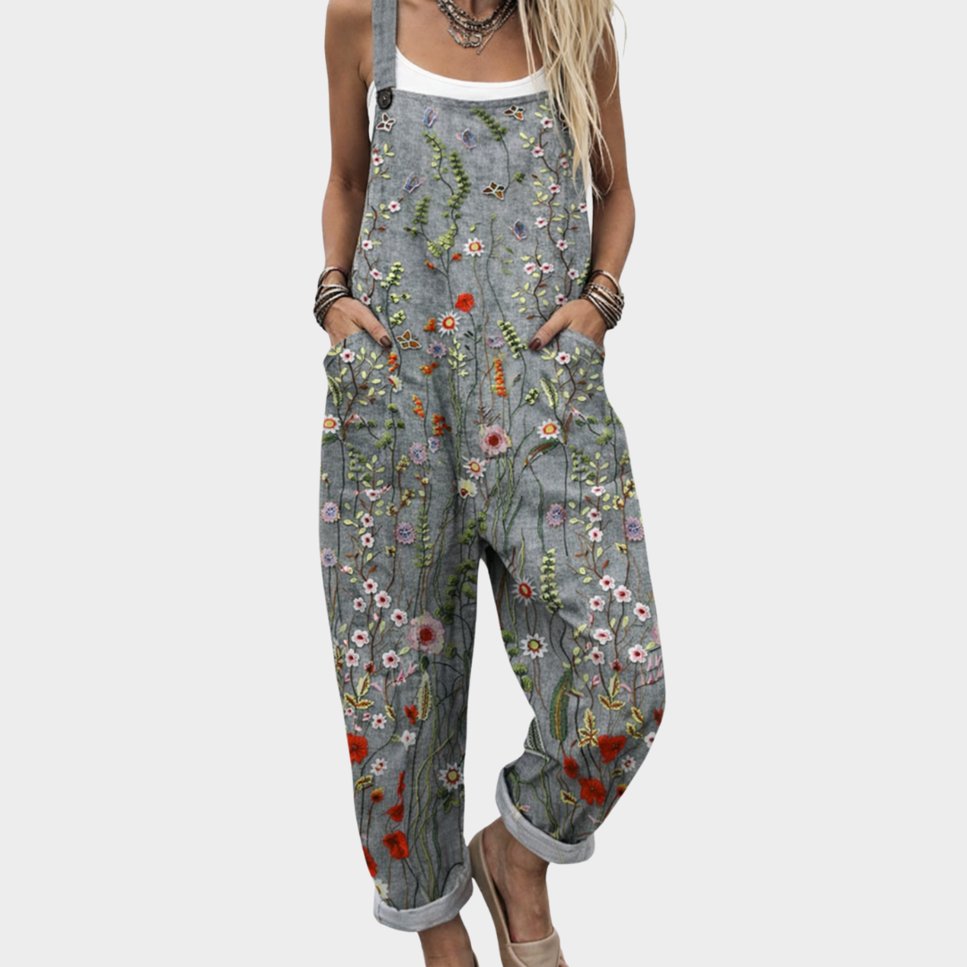 Warren | Comfortable Gray Floral Jumpsuit