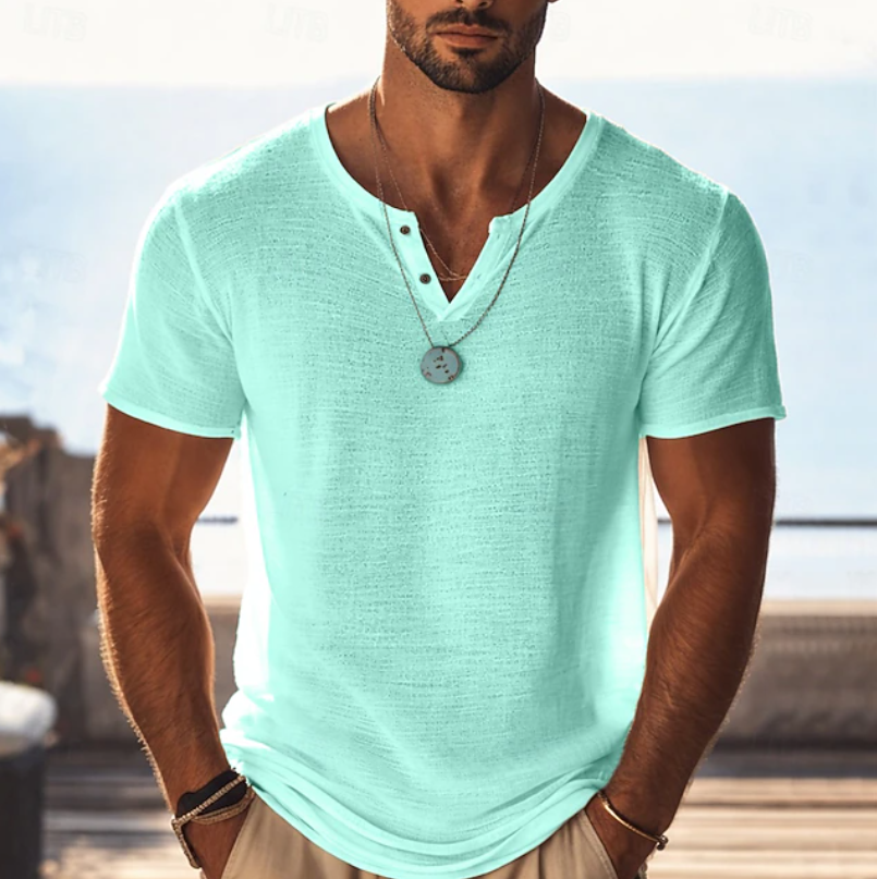 Warren | Textured Henley V-Neck Summer T-Shirt