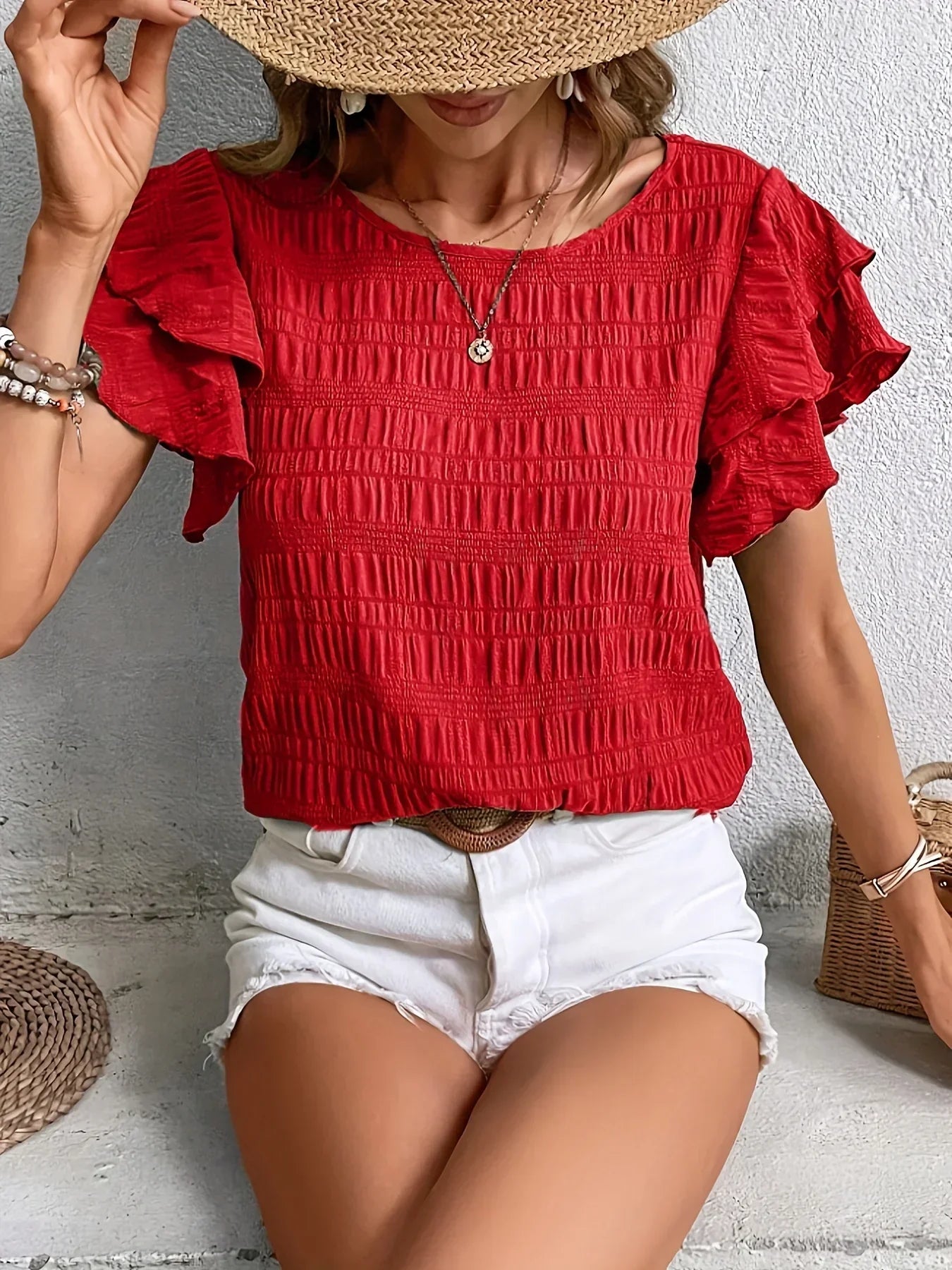 Warren | Ruffle-Sleeve Textured Blouse