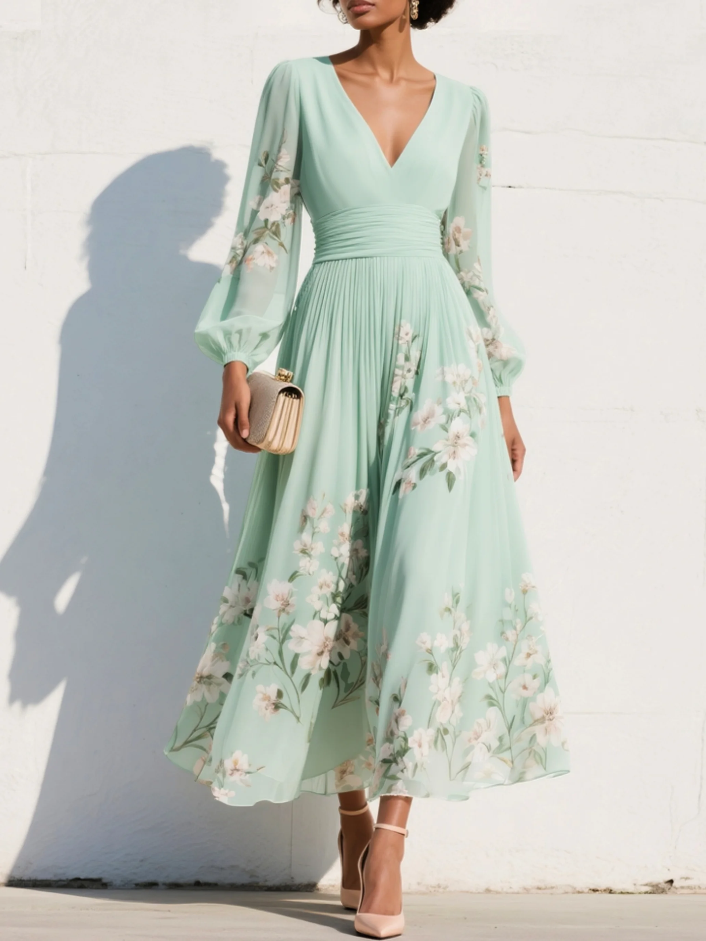 Warren | V-Neck Chiffon Floral Midi Dress