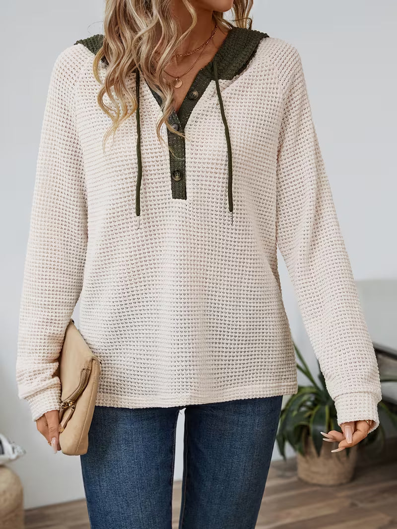 Warren | Casual Button Waffle Knit Hoodie