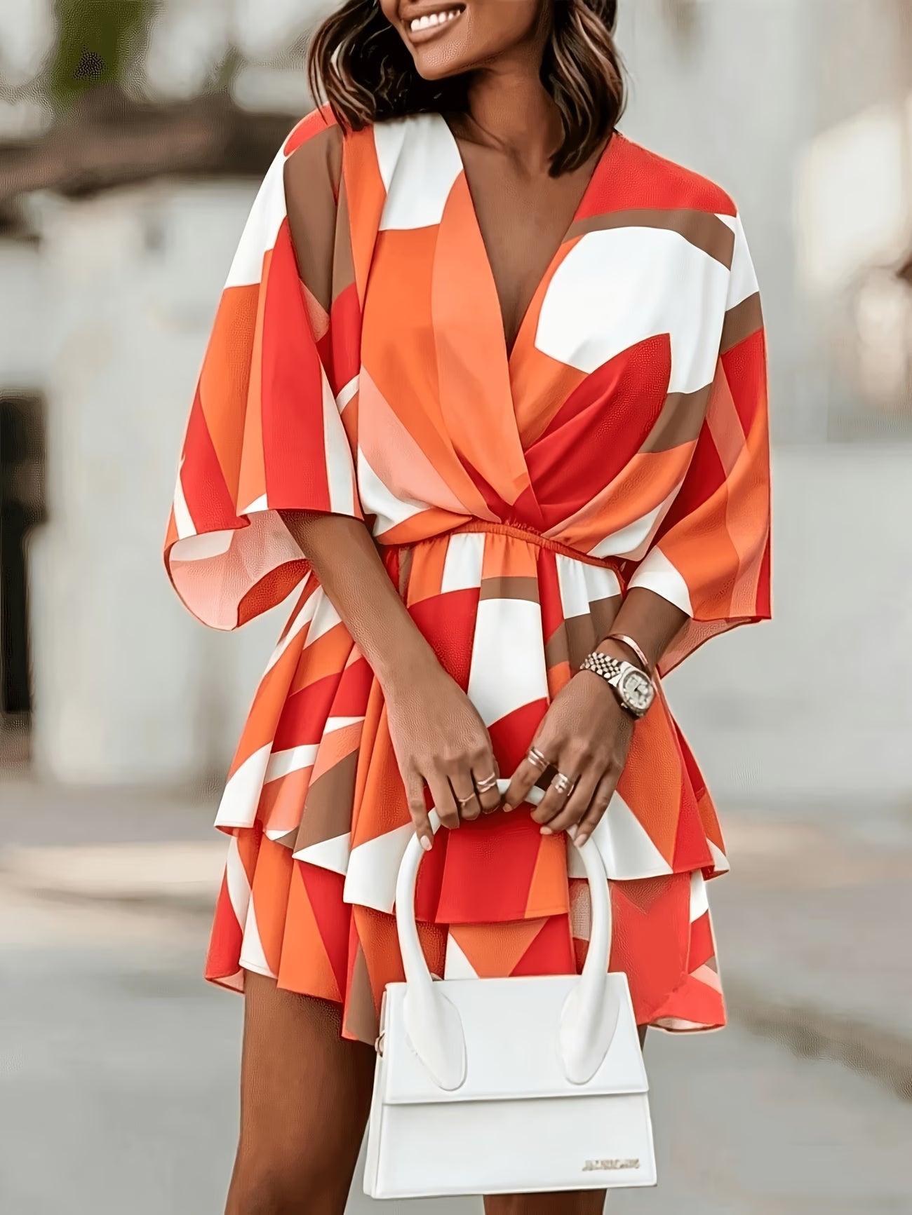 Warren | Neck Loose Batwing Sleeve Print Dress