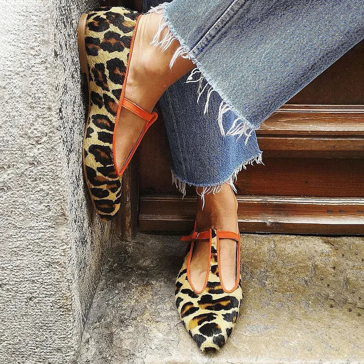 Warren | Elegant Leopard T-Strap Flats