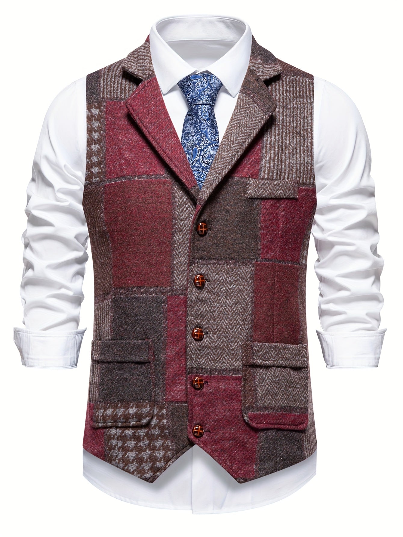 Warren | Patchwork Vest with Herringbone Pattern