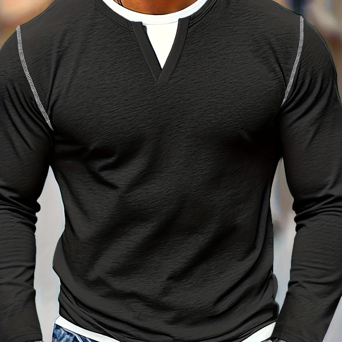 Warren | Contrast-Stitch Notch-Neck Henley Shirt