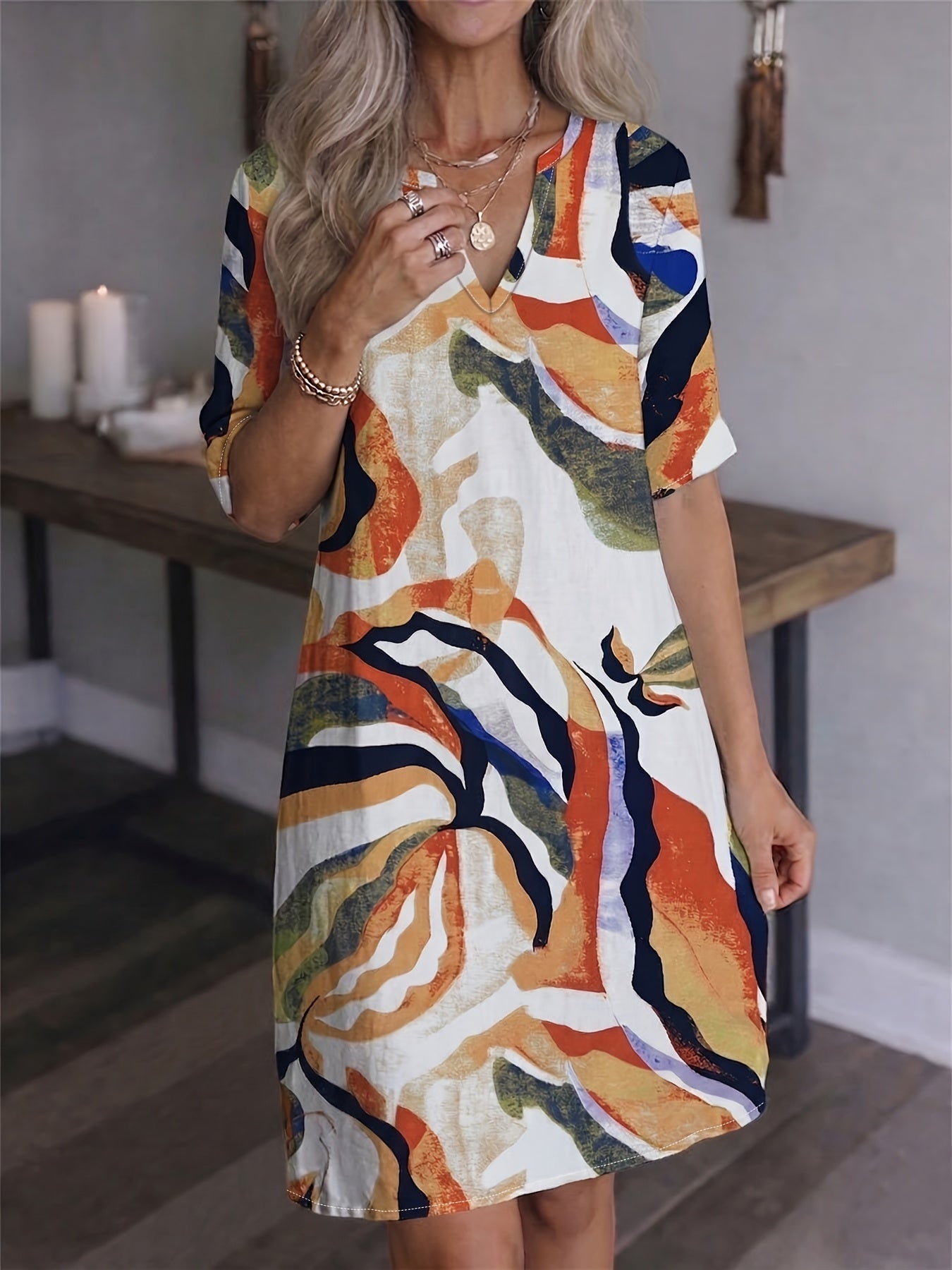 Warren | Artful Print V-Neck Dress