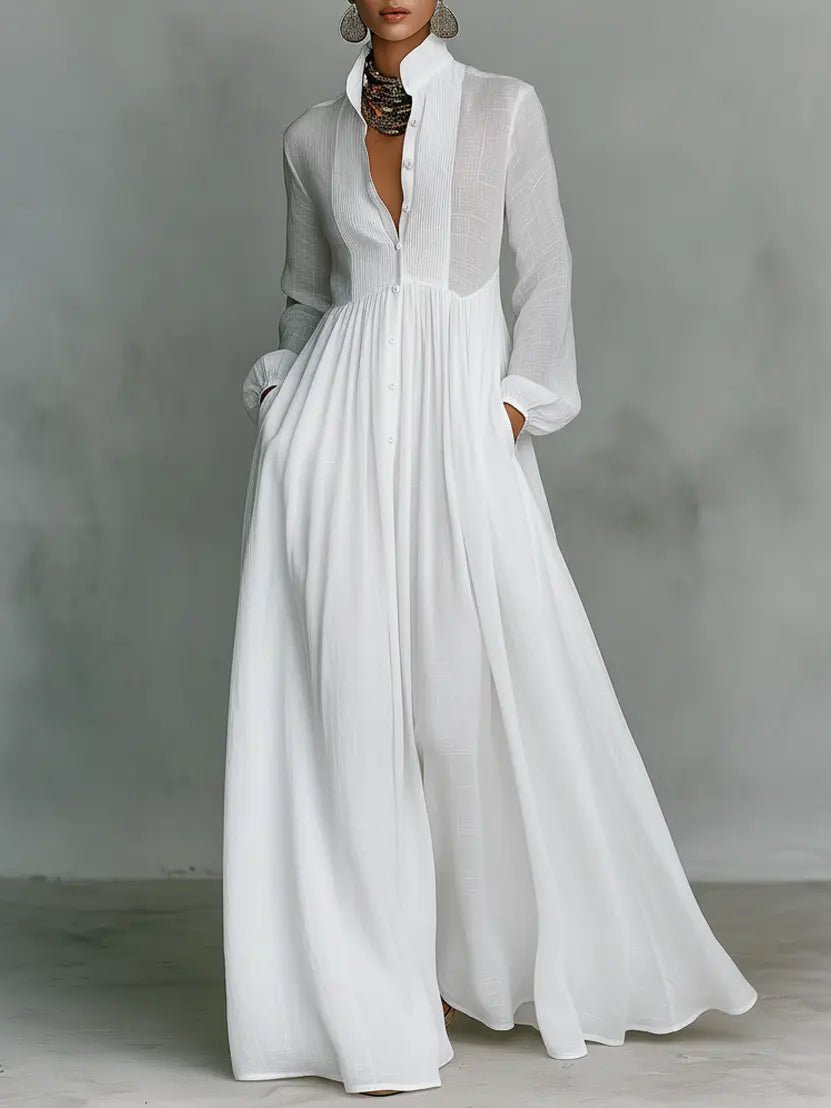 Warren | Stylish Stand Collar Button Maxi Dress