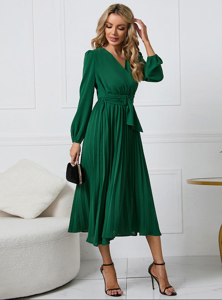 Warren | Stylish V-Neck Long Sleeve Midi Dress