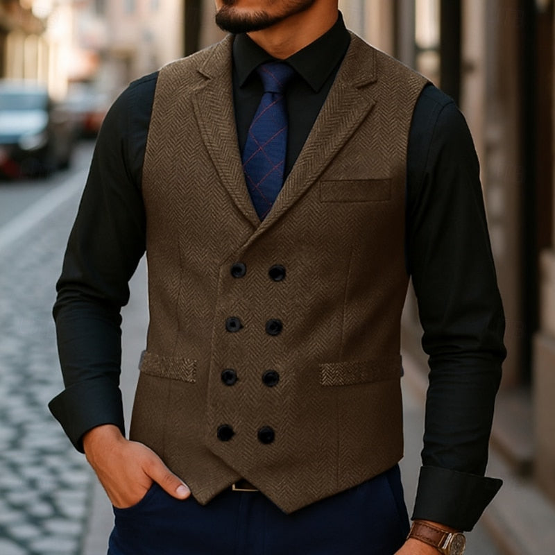 Warren | Herringbone Double-Breasted Waistcoat
