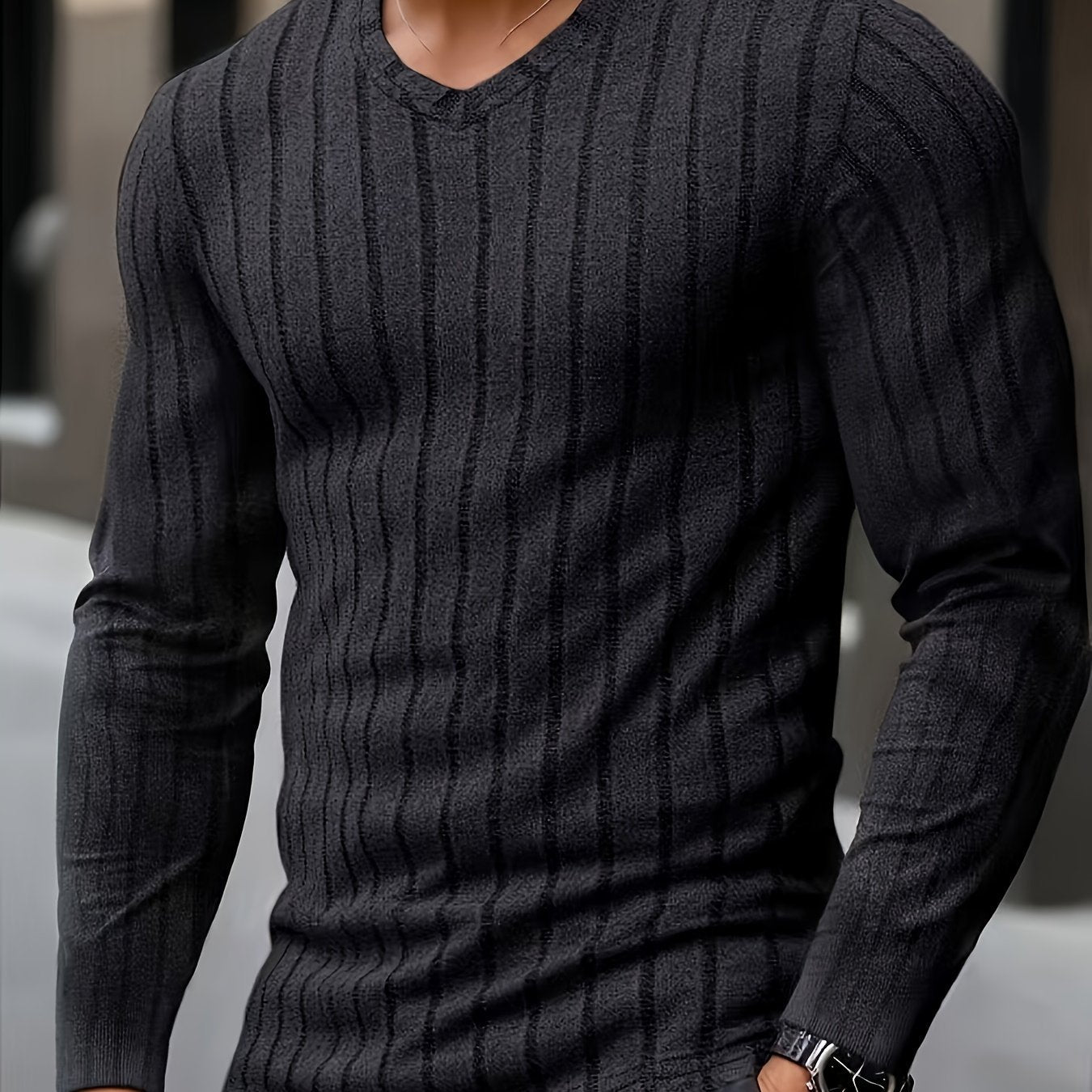 Warren | Ribbed V-Neck Long Sleeve Top