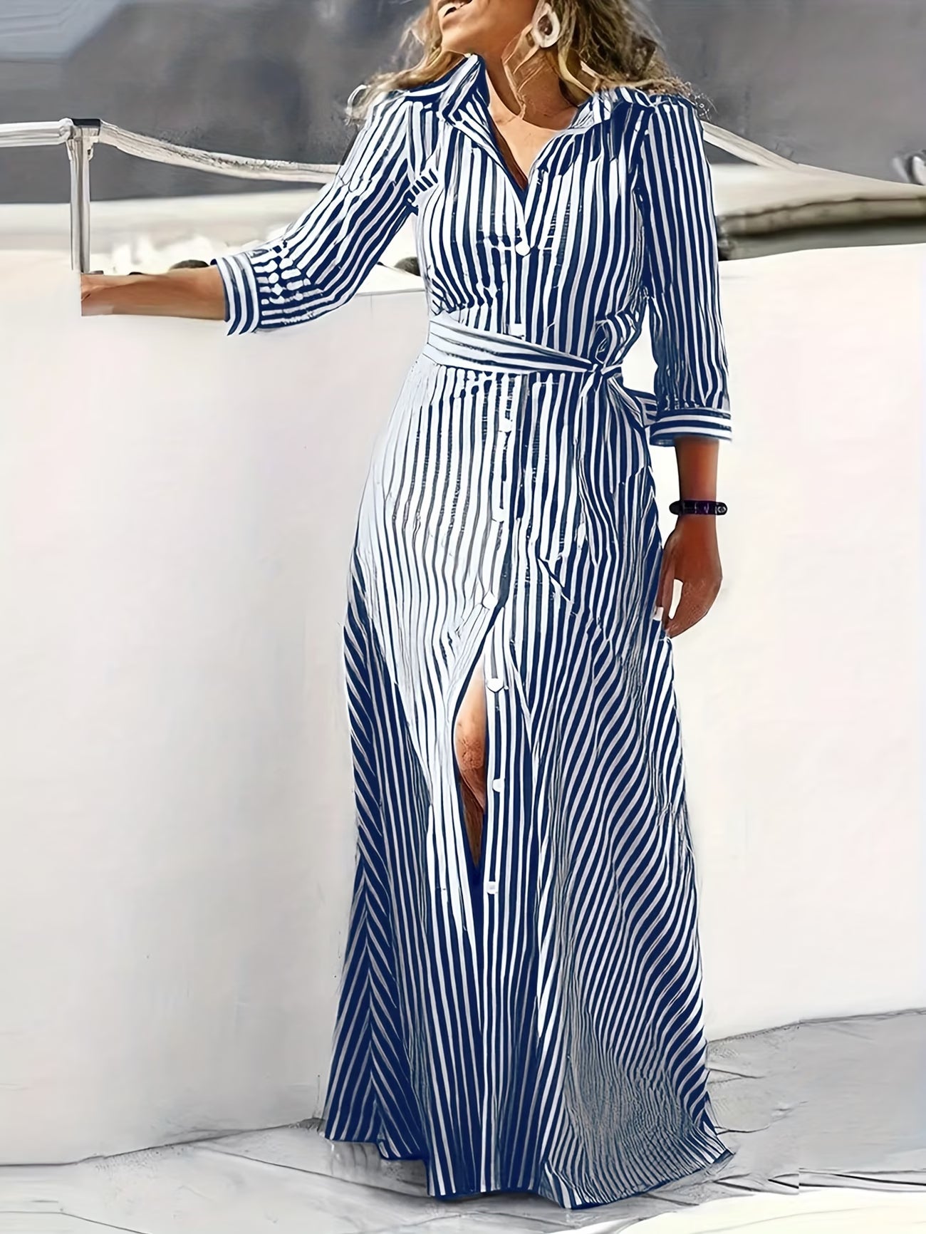 Warren | Casual Long Sleeve Striped Print Dress