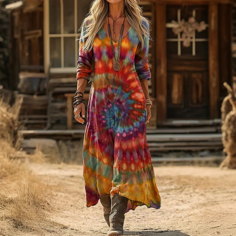 Warren | Vintage Tie Dye Long Sleeve Casual Dress
