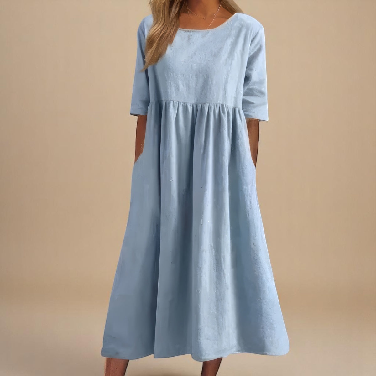 Women's Round-Neck Cotton Relaxed Dress