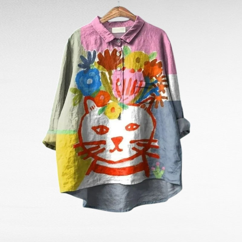 Islay | Multicolour Vintage-Chic Cat Blouse