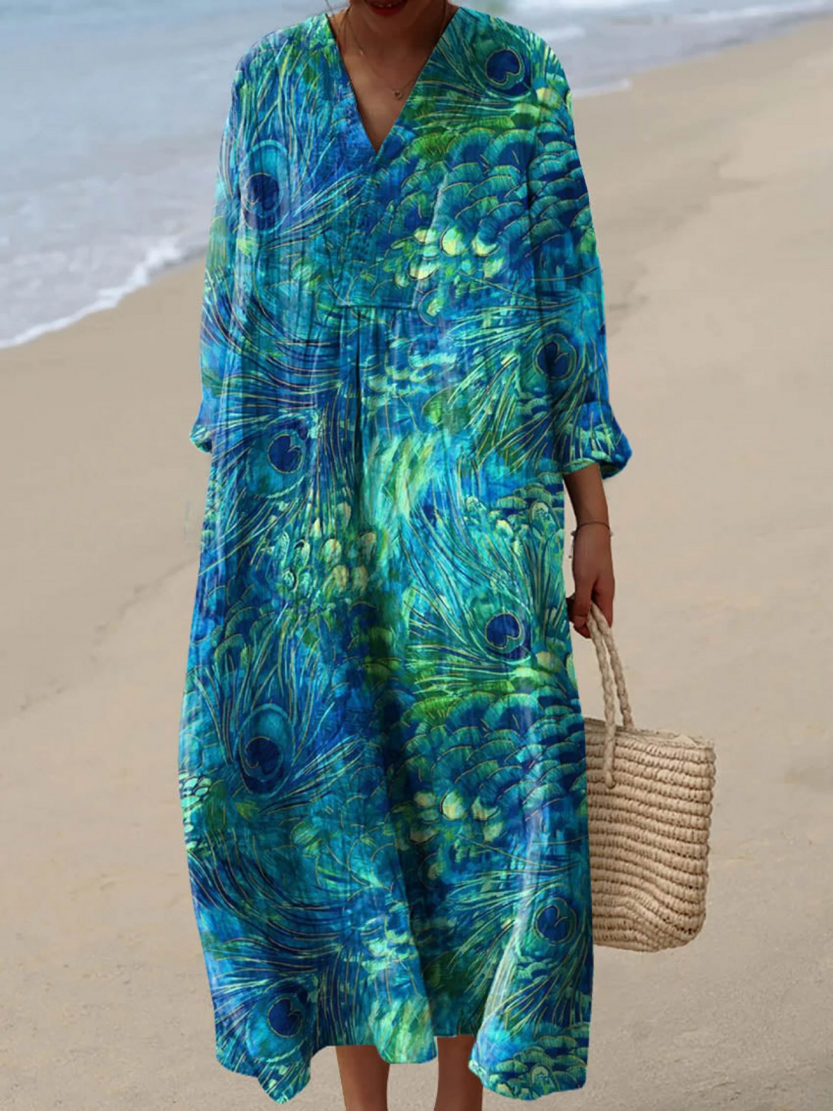 Warren | Peacock Feather Pattern Art Print Dress