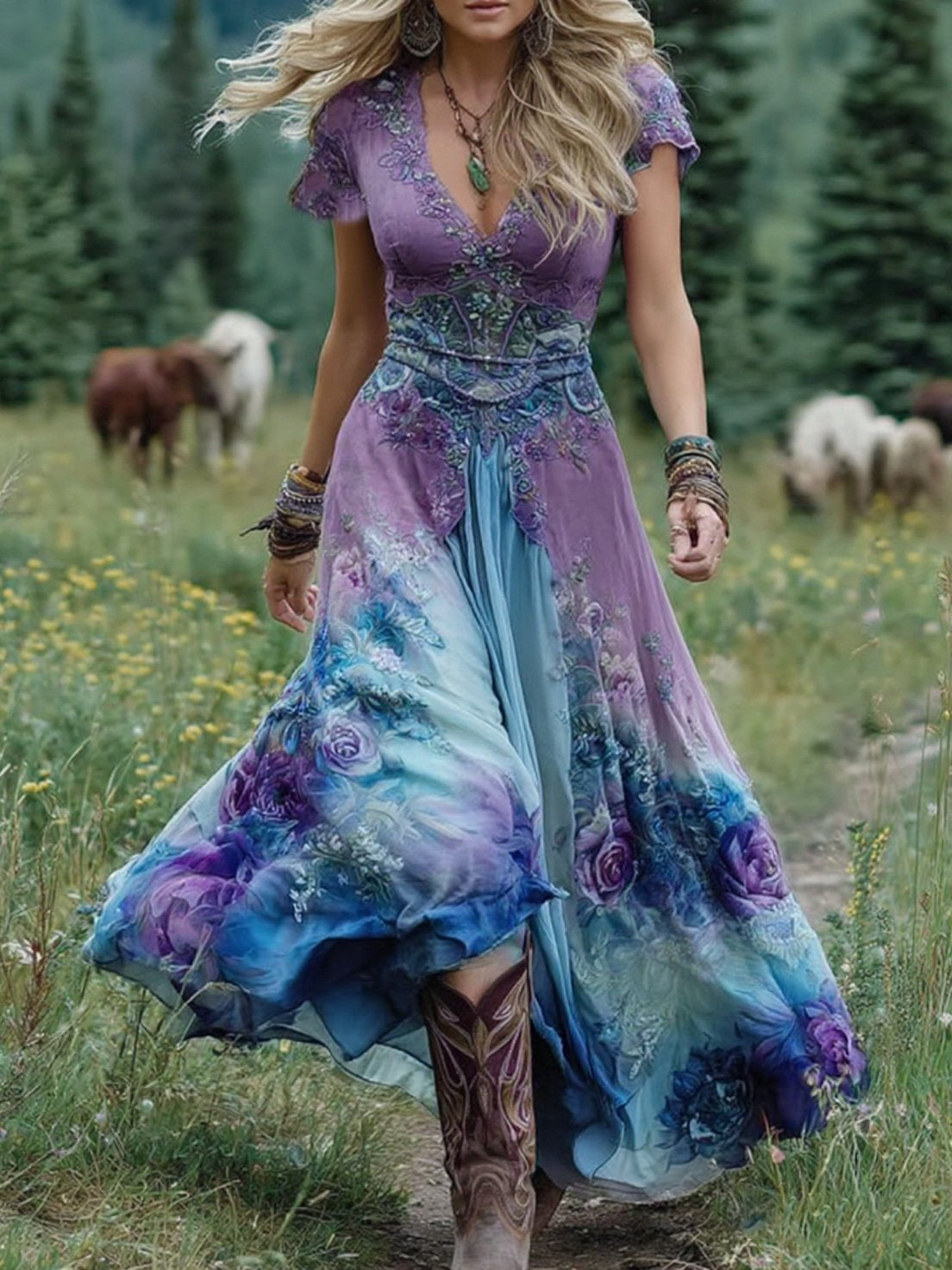 Women's V-Neck Collared Maxi Dress
