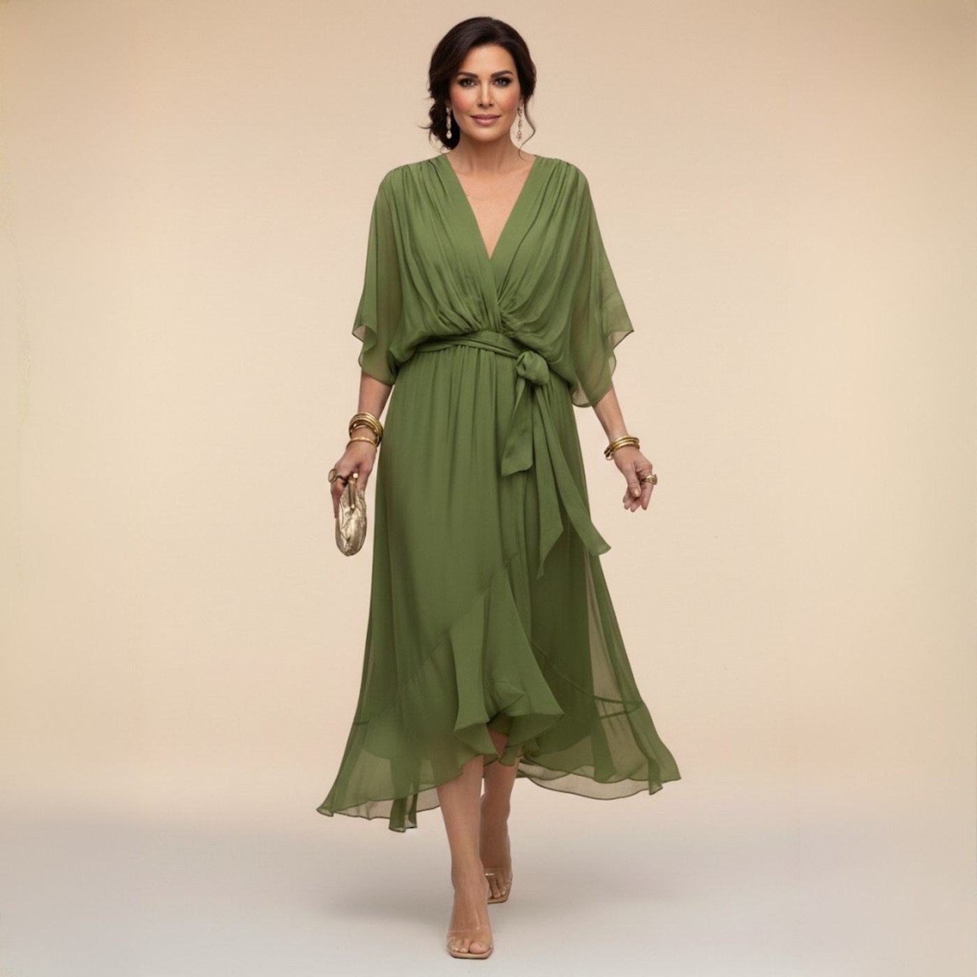 Warren | Elegant V-Neck Flowy Sleeve Dress