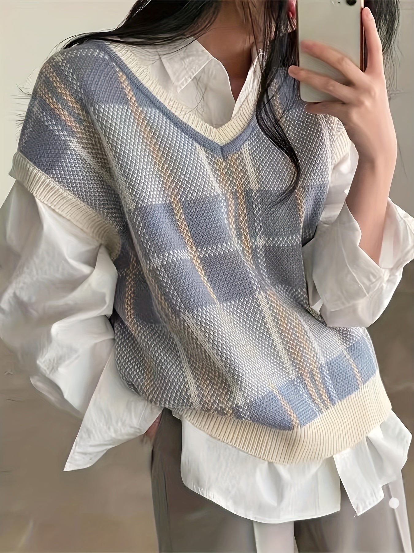Diana | Argyle V-Neck Sweater Vest