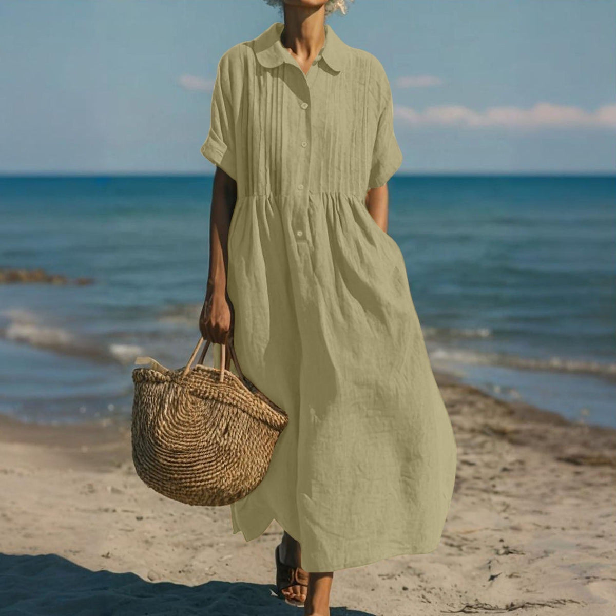 Women's Midi Collared Shirt Dress