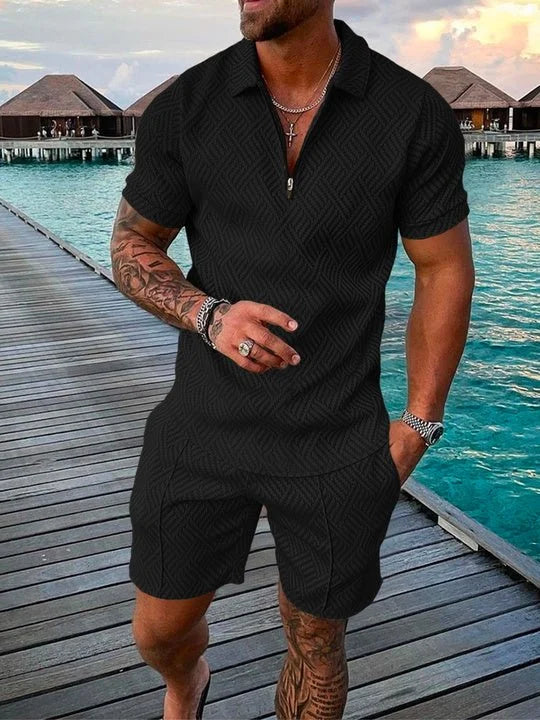 Warren | POLO SHIRT & SHORTS SET IN MIDNIGHT BLACK