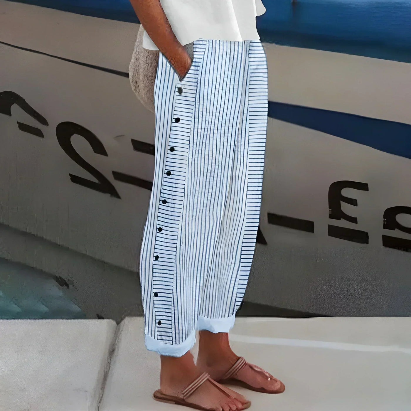 Warren | Lightweight Stripe Buttoned Trousers