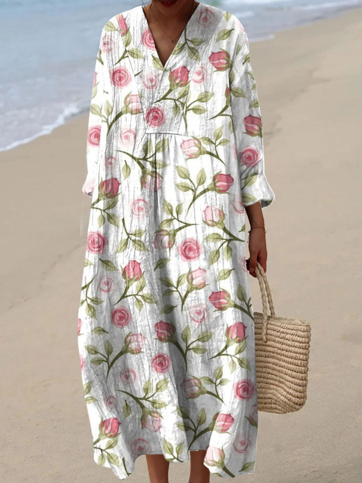 Warren | Elegant Rose Flower Art Print Dress