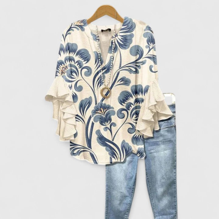 Warren | Elegant Ruffle Sleeve Floral Blouse