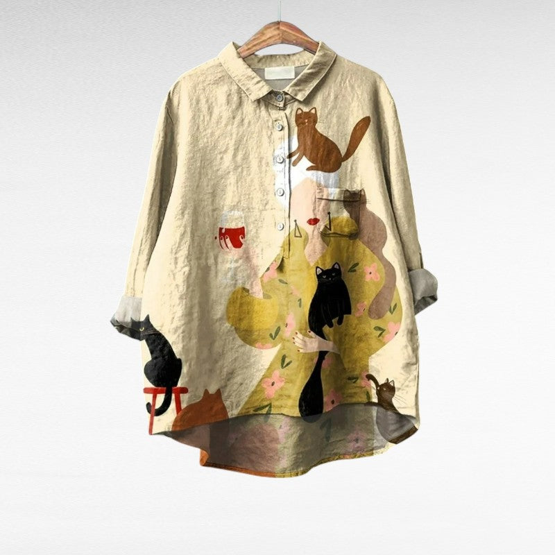 Warren | Vintage-Inspired Cat Print Blouse