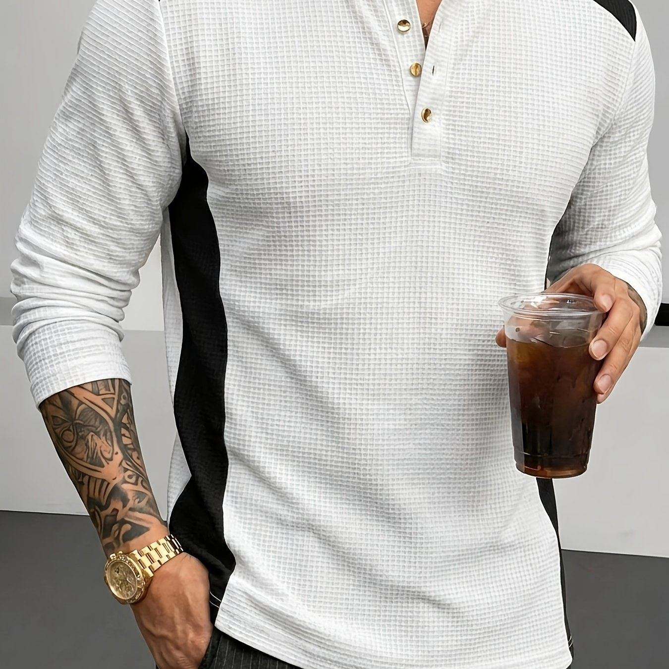 Warren | Textured Contrast Henley Shirt