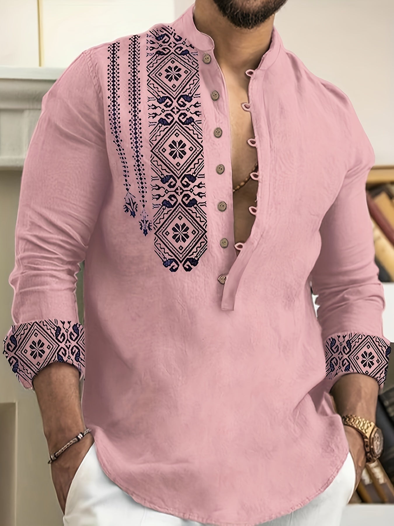 Warren | Patterned Stand-Collar Shirt