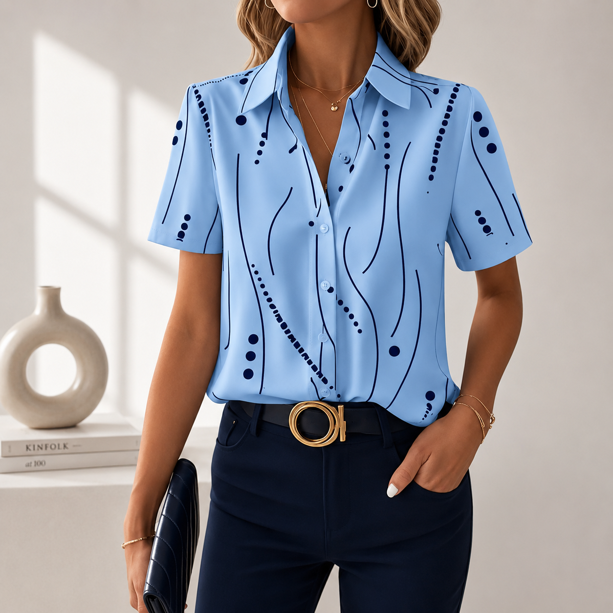 Warren | Abstract-Print Short-Sleeve Blouse