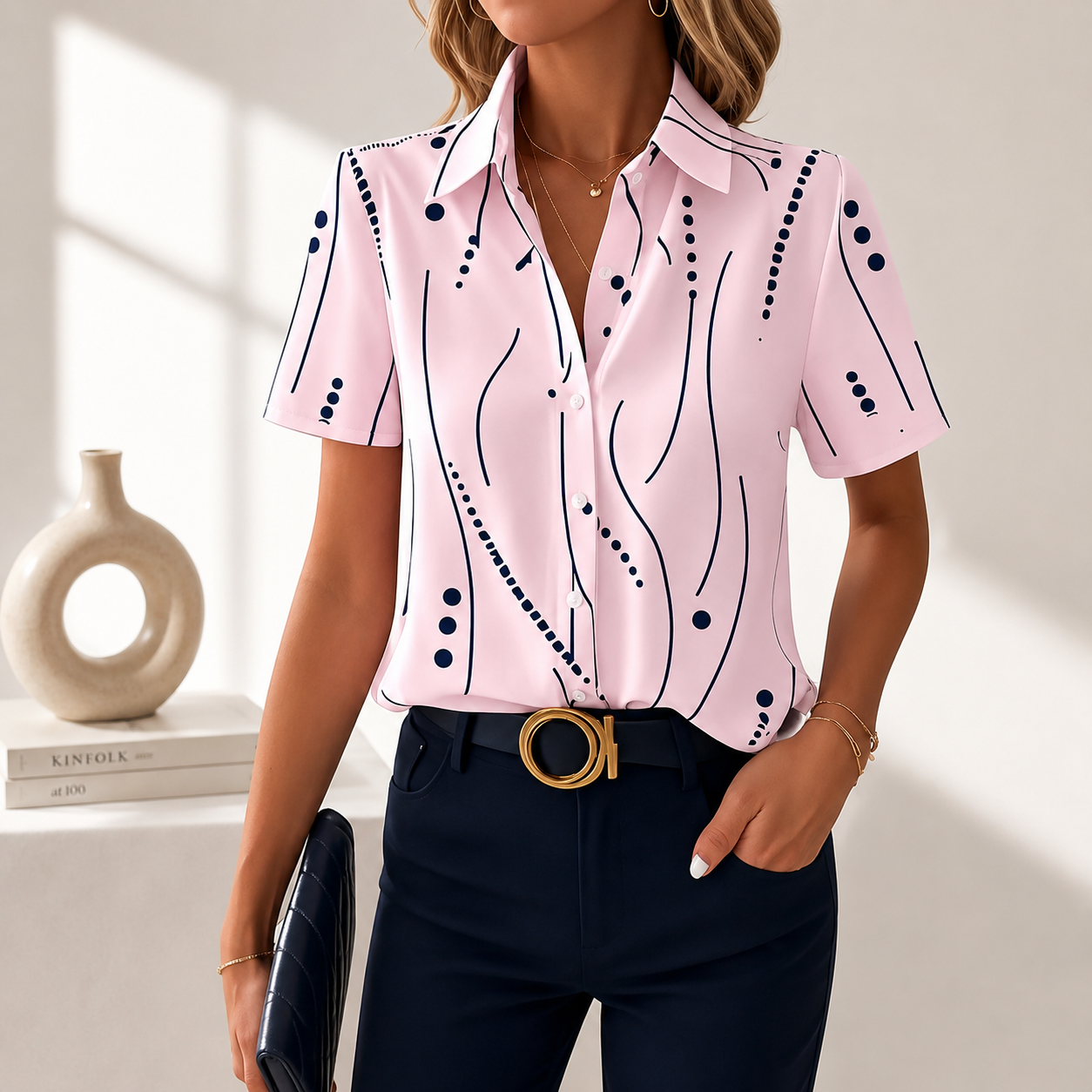 Maribel | Abstract-Print Short-Sleeve Blouse