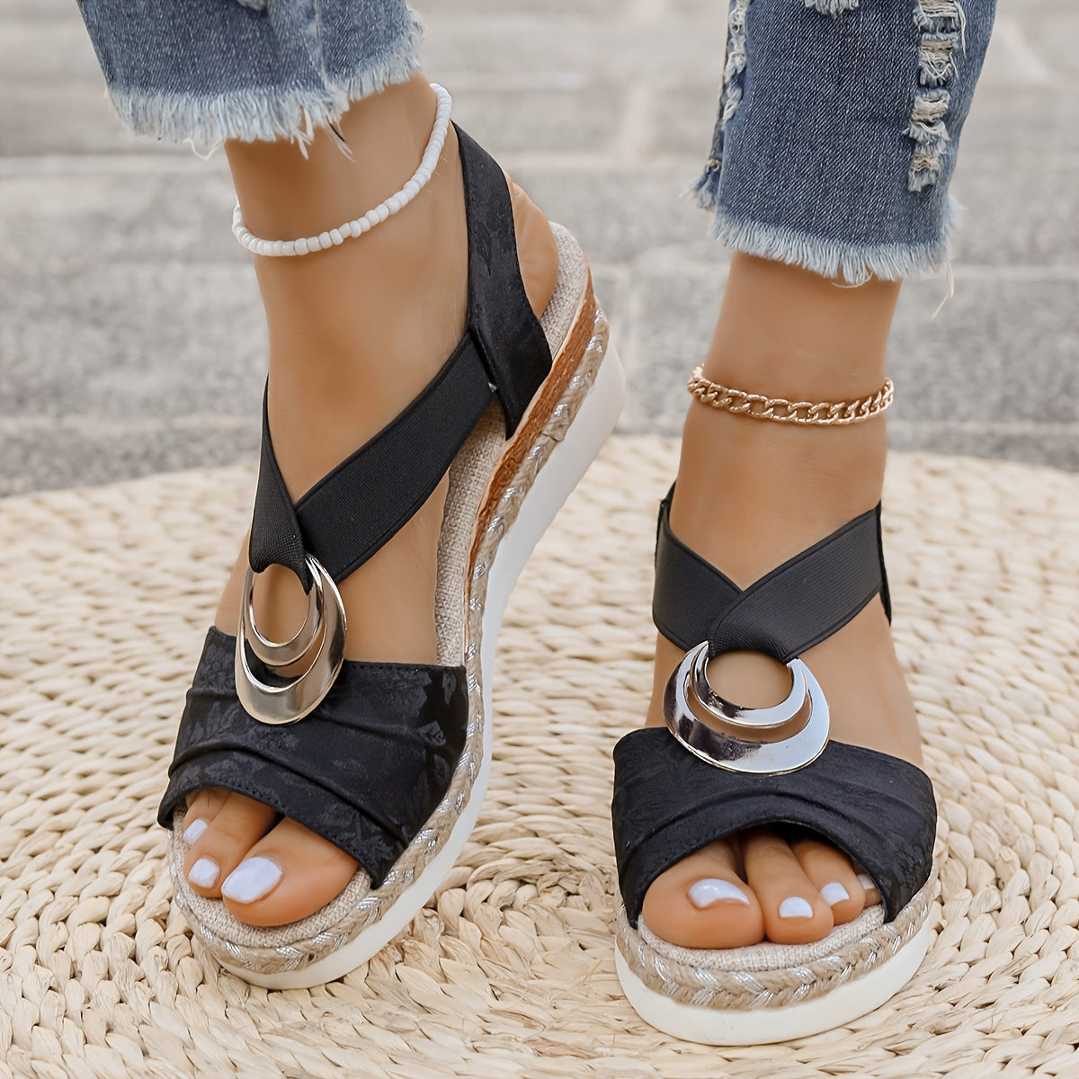 Arianna | Braided Rope Platform Sandals