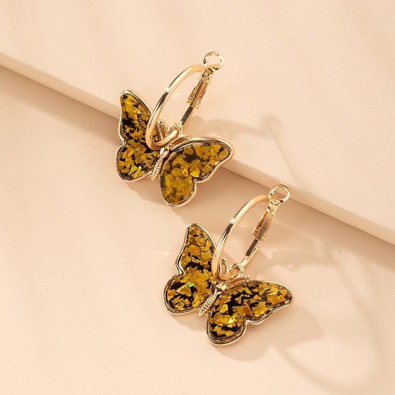 Marielle | Butterfly Drop Hoop Earrings
