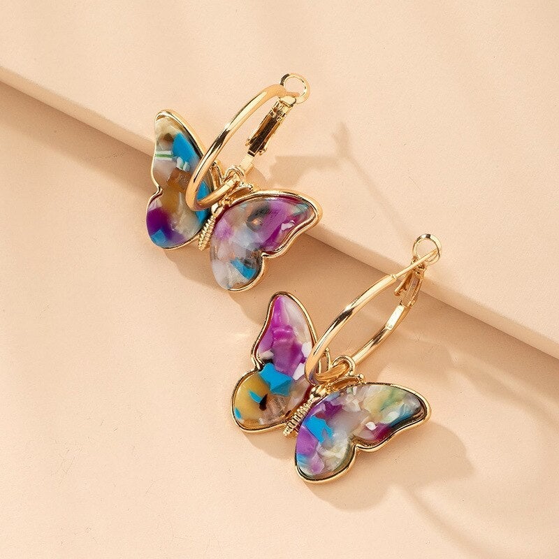 Marielle | Butterfly Drop Hoop Earrings