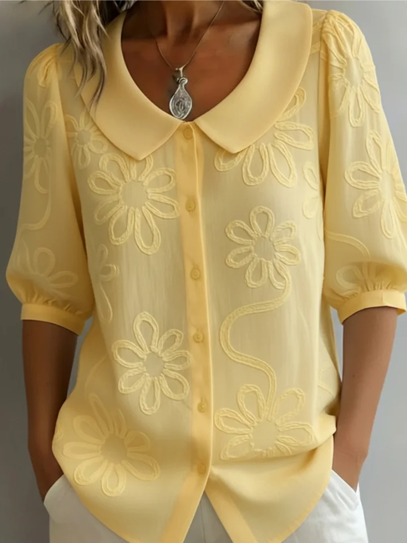 Women's Round-Neck Collared Blouse