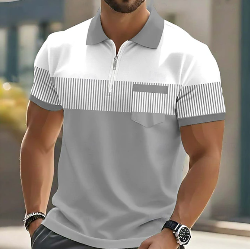 Warren | Casual Zipper Striped Polo Shirt