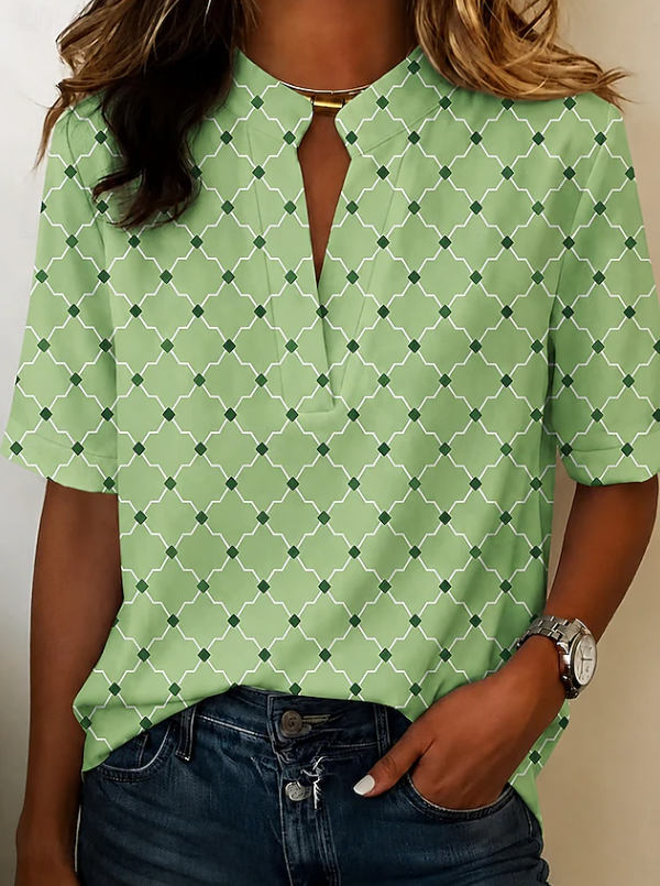 Warren | Geometric Print Henley Blouse