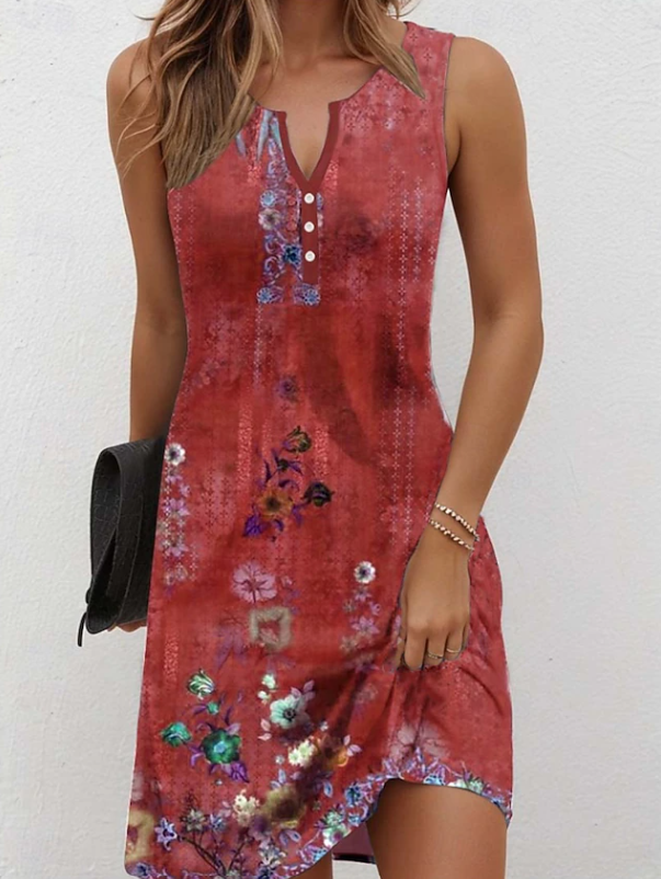 Liora | Bohemian Floral Sleeveless Tunic Dress