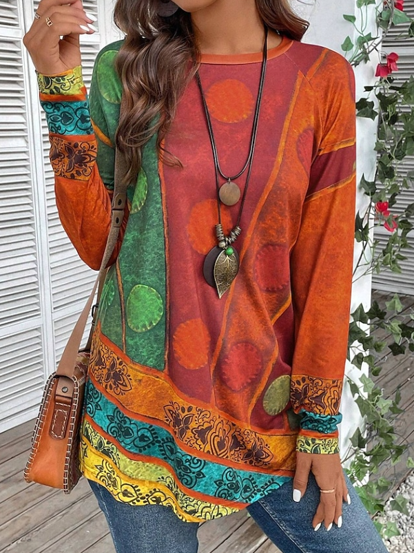 Zaria | Boho Floral Long Sleeve Tunic Top