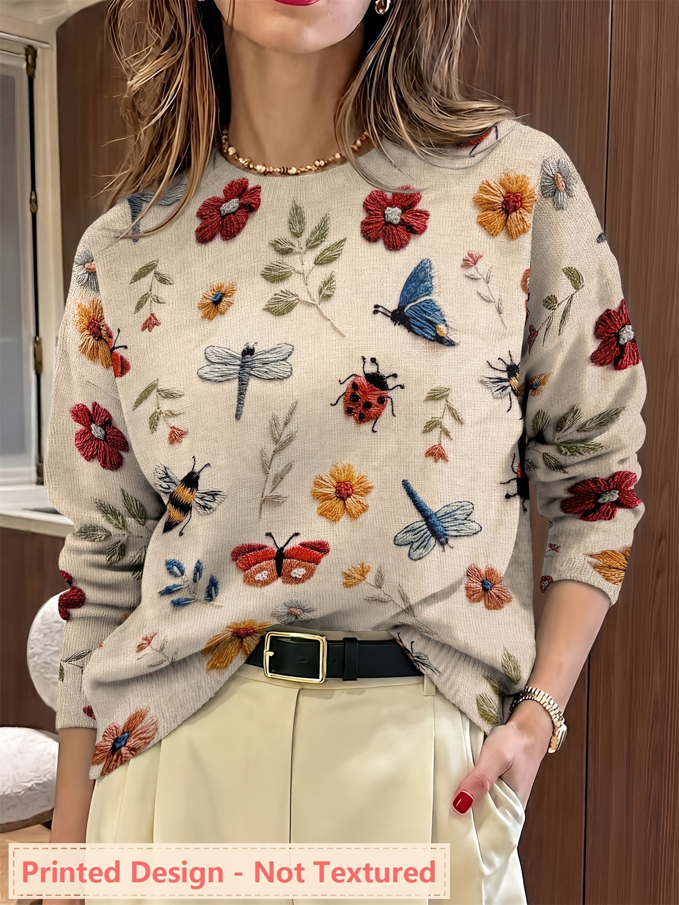 Meredith | Botanical Print Crew Neck Sweater